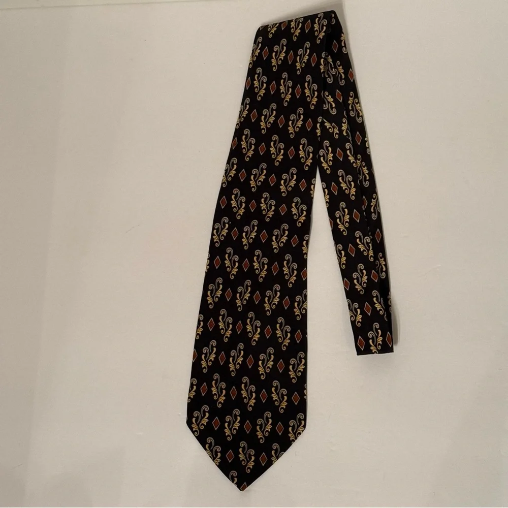 VALENTINO TIE BLACK GOLD BROWN GRAY PRINT SILK ITALY LUXURY WIDE MENS ACCESSORY